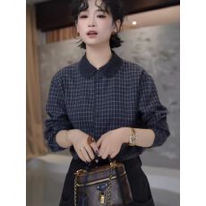 批发复古文艺纯棉<b class='q'>格子</b><b class='q'>衬衫女</b>2026春季新款宽松娃娃领百搭格纹减龄衬衣