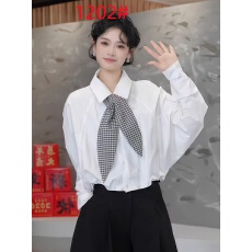 批发抽绳下摆翻领短衬衫女2026新款春秋显瘦百搭蝙蝠袖衬衣小个子上衣