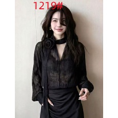 批发时尚轻奢优雅风黑色V领飘带衬衫通勤<b class='q'>气质</b>高级感上衣2026春季新款