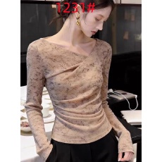 批发炸街气质温柔韩系风扭结V领长袖T恤女修身收腰<b class='q'>轻熟</b>小众打底衫上衣