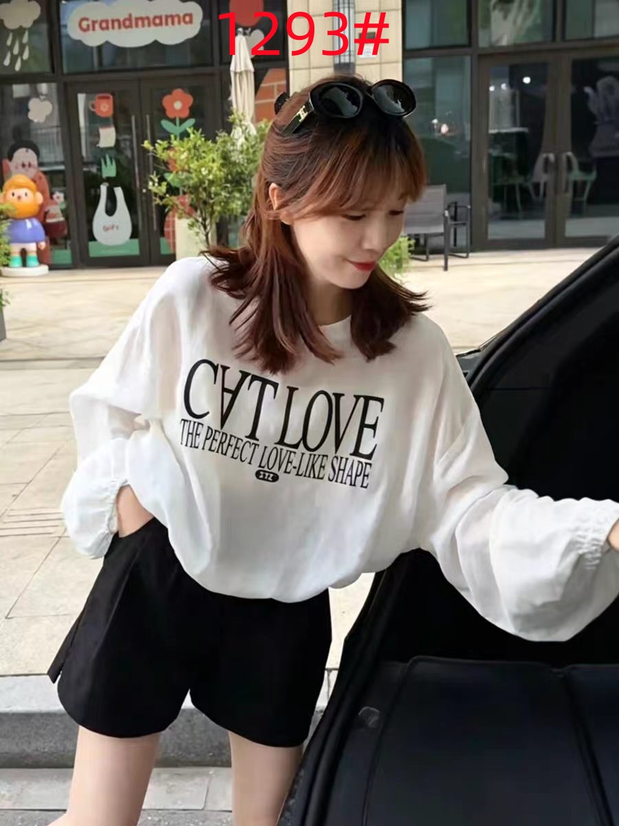 느긋한 바람 라운드 넥 알파벳 프린트 자외선 차단 긴팔 티셔츠 여성 여름 섹션 루즈핏 펌프 로프 디자인 센스 슬림해 보이는 맨위