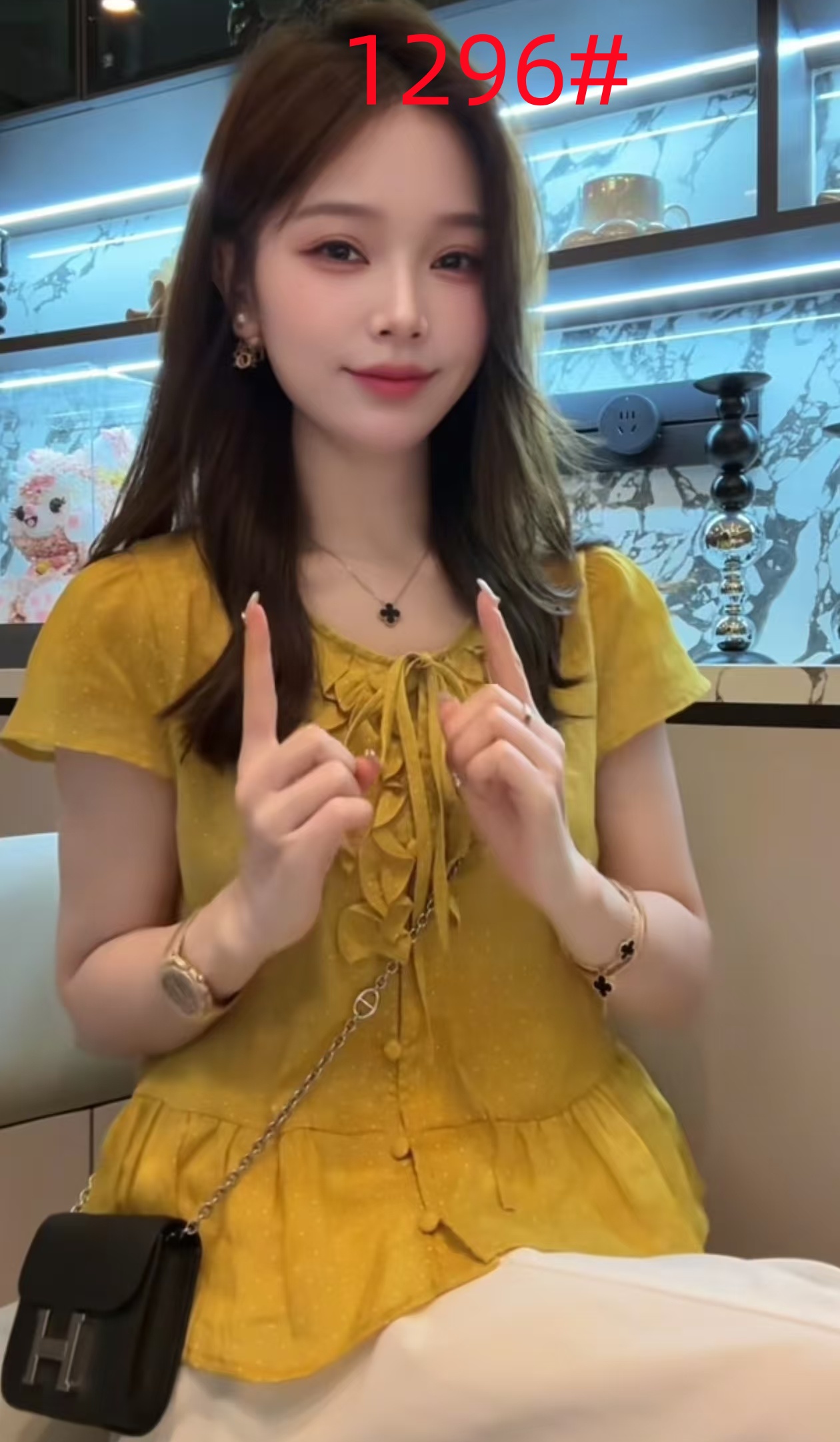 프랑스식 달콤한 스타일 도트 무늬 프린트 레이스업 라운드 넥 여성 셔츠 여름 새로운 프릴 Feifei 소매 아름다운 작은 셔츠