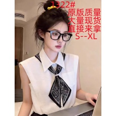批发丝巾系带无袖衬衫女夏薄款2026新款法式绝美翻领无袖上衣洋气小衫