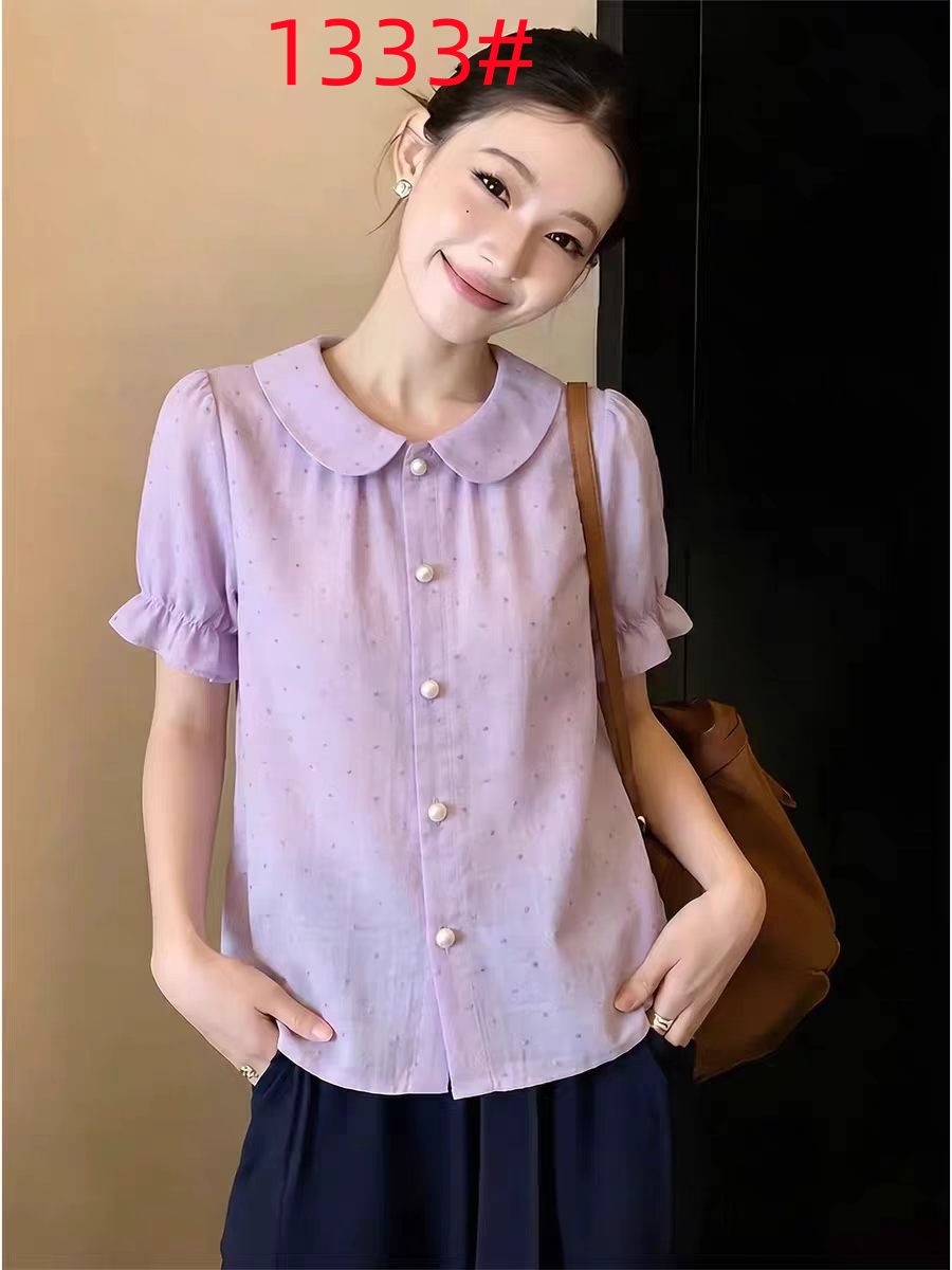 한 부서 숙녀 바람 보라색 셔츠 베이비 칼라 버블 반팔 여성 셔츠 2026 봄 새로운 품격 작은 맨위