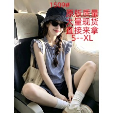 批发韩系小众设计感飞飞袖格子衬衫女夏季减龄休闲宽松木耳边背心上衣