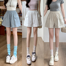批发实拍2026夏季新款百搭时尚松紧腰全棉洗水宽松显瘦工装休闲<b class='q'>短裤</b>女