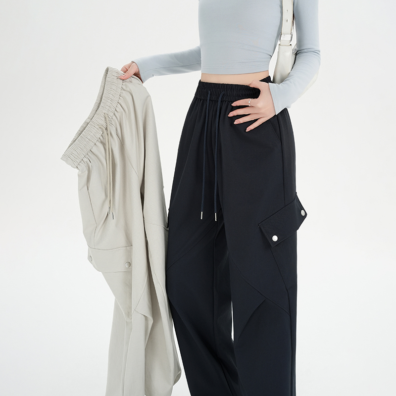 RY502# 实拍2026春夏新款百搭时尚高腰显瘦休闲两穿束脚工装直筒裤女