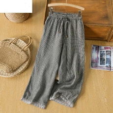 批发官方图【松弛感】<b class='q'>棉麻</b>格子阔腿<b class='q'>裤</b><b class='q'>休闲裤</b>直筒文艺复古宽松春夏新款