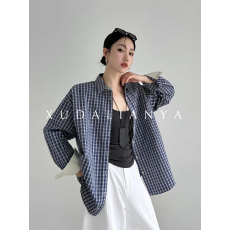 批发徐大脸吖定制 知识分子m1u风春秋<b class='q'>有机</b><b class='q'>棉</b>宽松长袖格子衬衫上衣女