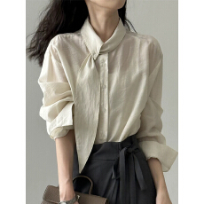 批发气质法式设计风独特上衣围巾领<b class='q'>长袖</b><b class='q'>衬衫</b>女2026春季新款高级感小衫