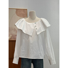 批发<b class='q'>韩版</b>设计感荷叶边衬衫女春夏2026新款时尚洋气减龄娃娃领甜美上衣