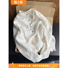 批发条纹亚麻小立领单排扣套头衬<b class='q'>衫</b>2026早春棉麻亚麻薄款衬<b class='q'>衣</b>