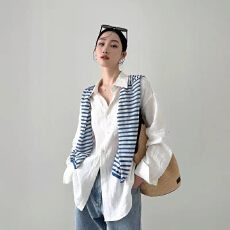 法式白色亚麻老钱风衬衫女春夏宽松慵懒风松弛感棉麻衬衣防晒上衣