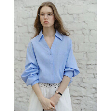 批发CIRCLOFY瑟夕 法式设计感V领细条纹宽松长袖衬衫女2026春季新款