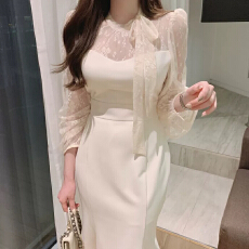 批发韩国时尚OL通勤<b class='q'>蕾丝</b>拼接鱼尾裙女气质名媛收腰显瘦晚礼服<b class='q'>连衣裙</b>潮