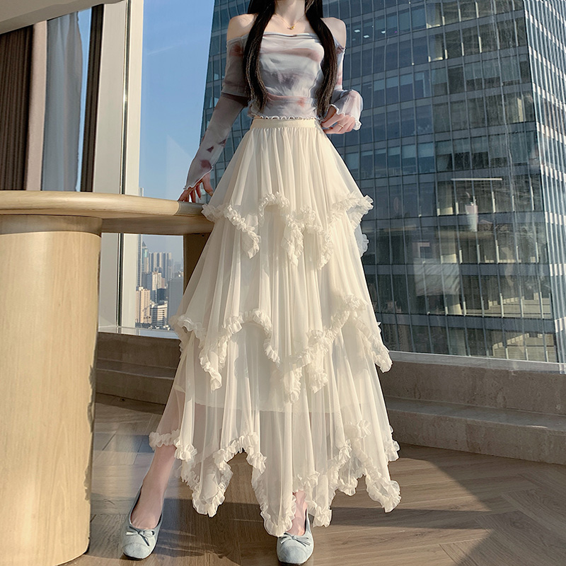 实拍2026年白色蕾丝半身裙女春新款a字纱裙甜美公主蓬蓬蛋糕长裙