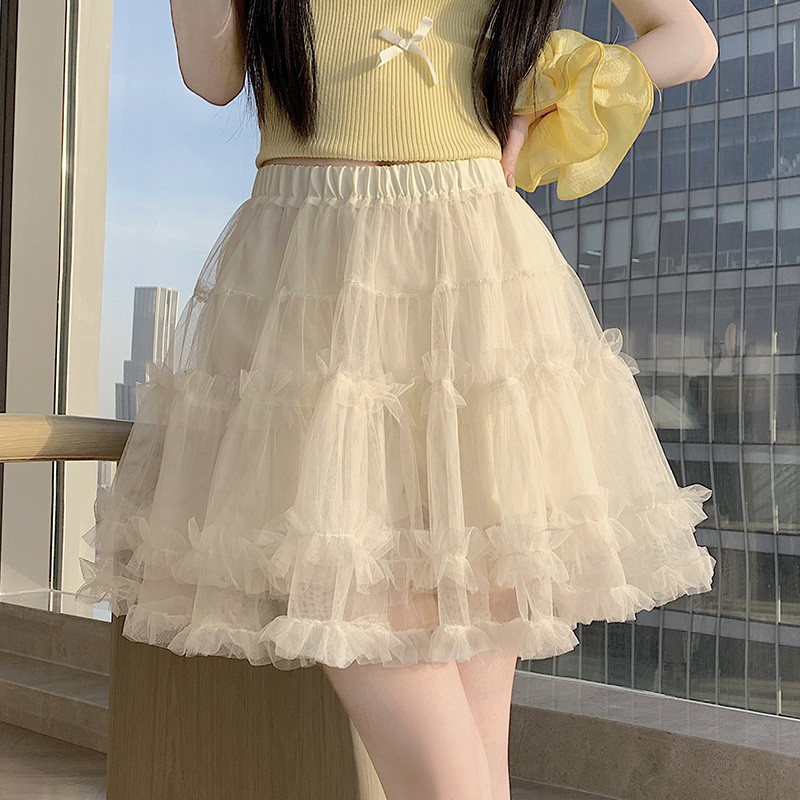 实拍芭蕾风木耳边蛋糕半身裙女夏2025新款高腰A字防走光蓬蓬短裙