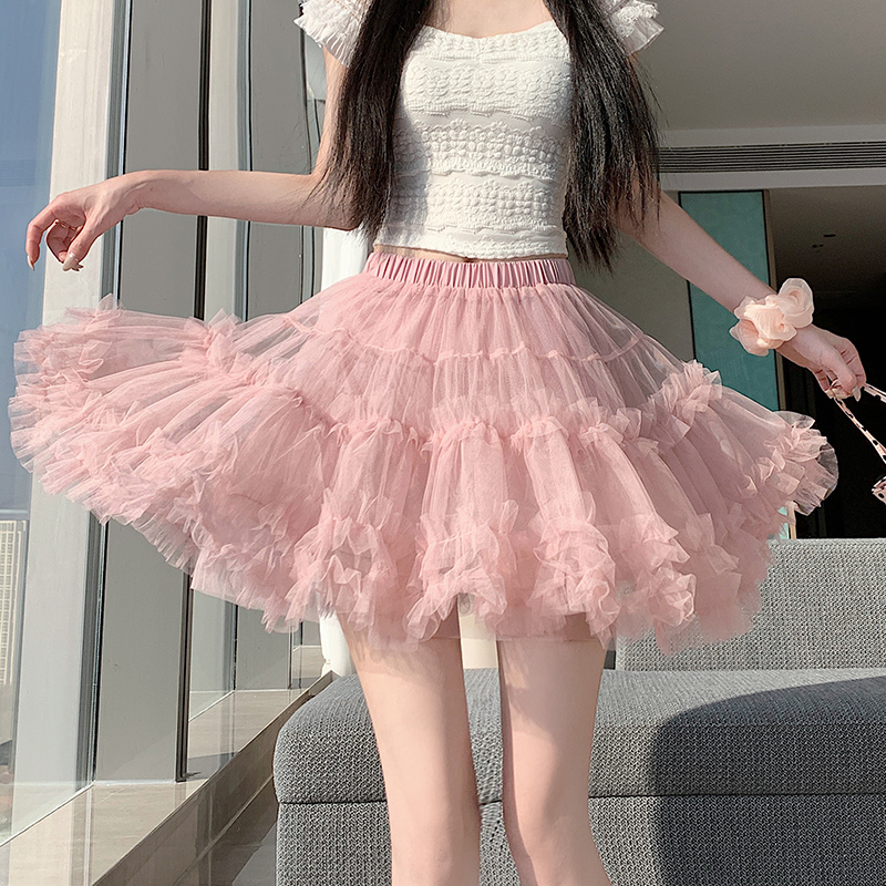 实拍2026纱裙蓬蓬公主短裙芭蕾蛋糕裙女半身a字裙防走光内衬裙子