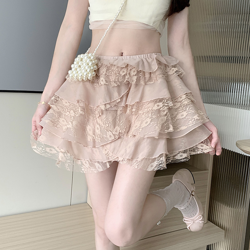 实拍轻纱梦境2026新款夏季百搭甜系少女蕾丝蓬蓬层次感半身裙女