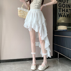 批发实拍荷叶边不规则蓬蓬半身裙女2026夏季松紧<b class='q'>高腰</b>褶皱A字短裙潮