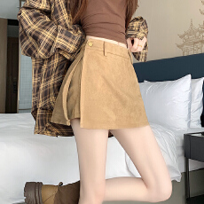 批发实拍鹿皮绒短裤裙女秋冬2026新款开叉高腰显瘦防走光a字半身裙裤