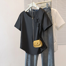 批发实拍实价2026夏季新款大码洋气百搭显瘦T恤女国风设计感显瘦上衣