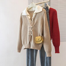 批发实拍大码女装新中式国风红色针织衫毛衣<b class='q'>秋</b>冬新款百搭假两件上衣