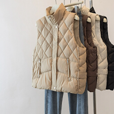 批发实拍大码菱格棉马甲女秋冬新款外穿休闲百搭宽松立领背心坎肩外套