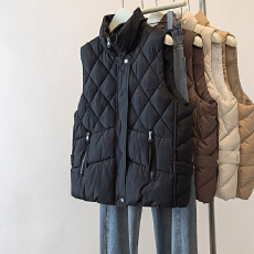 批发实拍大码菱格棉马甲女秋冬新款外穿休闲百搭宽松立领背心坎肩外套
