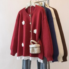 批发实拍大码冬季新款设计感中长款新年红针织开衫<b class='q'>外套</b>显瘦百搭毛衣女