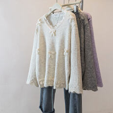 批发实拍大码蕾丝针织衫女秋季时尚软糯毛衣打底衫宽松显瘦洋气上衣