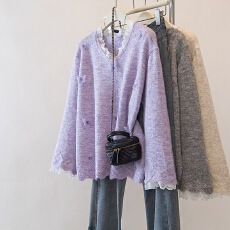 批发实拍大码蕾丝针织衫女秋<b class='q'>冬</b>新款时尚毛衣打底衫宽松显瘦洋气上衣