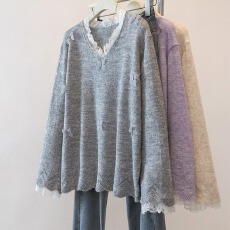 批发实拍大码蕾丝针织衫女秋<b class='q'>冬</b>新款时尚毛衣打底衫宽松显瘦洋气上衣