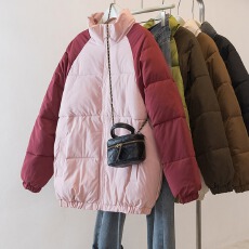 批发实拍大码拼色棉衣<b class='q'>外套</b>女2025冬季新款显瘦减龄休闲百搭面包服棉袄