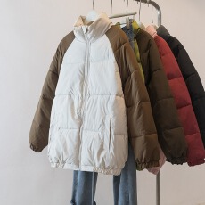 批发实拍大码拼色棉衣<b class='q'>外套</b>女冬季新款显瘦减龄加厚百搭休闲面包服棉袄