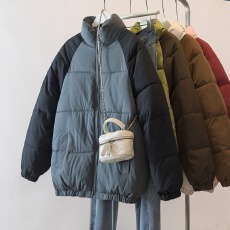 批发实拍大码拼色棉衣<b class='q'>外套</b>女2025冬季新款显瘦减龄休闲百搭面包服棉袄