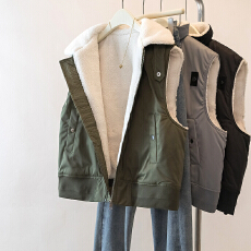 实拍大码羊羔毛拼接立领棉马甲女冬季新款高级感宽松保暖坎肩外套