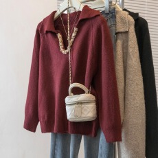 批发实拍大码女装2025新年红色本命年慵懒风V领针织衫时尚百搭毛衣