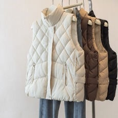 批发实拍大码菱格棉马甲女秋冬新款外穿休闲百搭宽松立领背心坎肩外套