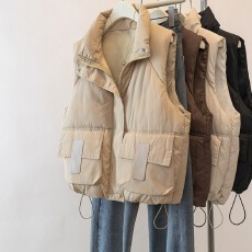 批发实拍大码女装2025秋冬新款棉马甲立领外套时尚宽松休闲马夹背心