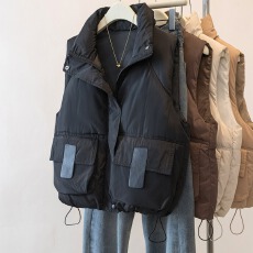 批发实拍大码女装2025秋冬新款棉马甲立领外套时尚宽松休闲马夹背心