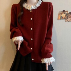 批发实拍<b class='q'>大码</b><b class='q'>女装</b>新年红毛衣钉珠针织开衫春秋冬款高级感洋气百搭上衣