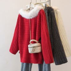 批发<b class='q'>实拍</b>大码女装红色一字肩毛衣针织<b class='q'>外套</b>新年穿搭百搭洋气减龄上衣