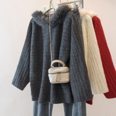 批发<b class='q'>实拍</b>大码女装慵懒风一字肩毛衣针织<b class='q'>外套</b>新年穿搭百搭洋气减龄上衣