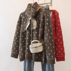 批发<b class='q'>实拍</b>大码女装新年红色毛衣新款围巾洋气针织衫两件套内搭外穿上衣