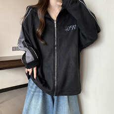 批发实拍<b class='q'>大码</b>女装2025秋冬新款撞色拼接刺绣外套<b class='q'>宽松</b>显瘦减龄夹克开衫