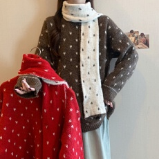 批发实拍<b class='q'>大码</b>女装时洋气毛衣新款围巾洋气针织衫两件套内搭外穿上衣