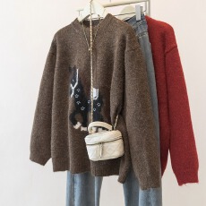 批发实拍大码女装<b class='q'>秋</b>冬新款提花小马毛衣时尚百搭显瘦减龄针织上衣