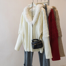 批发实拍大码毛领麻花针织毛衣女<b class='q'>秋</b>冬季新款加厚宽松减龄显瘦百搭上衣