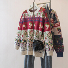 实拍大码设计感民族风毛衣女春季新款新年本命年针织百搭显瘦上衣